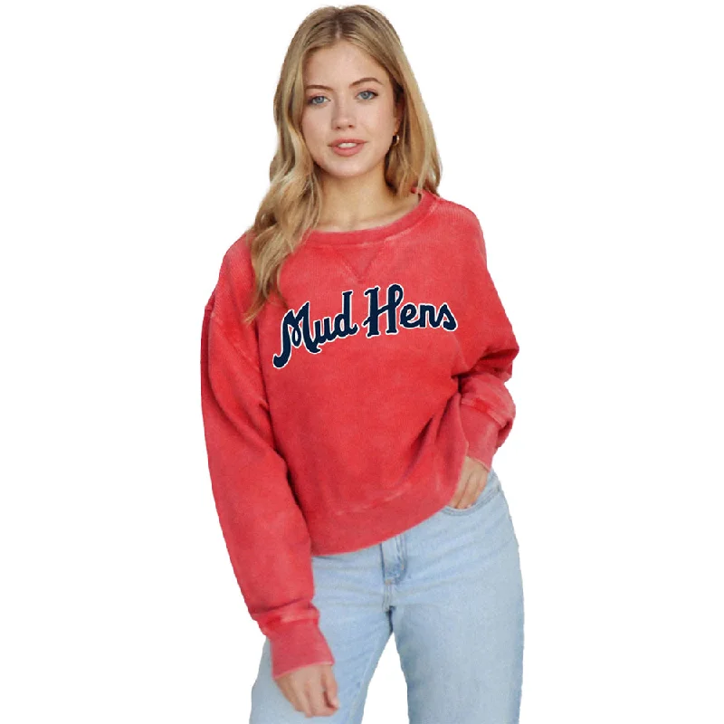 Toledo Mud Hens Ladies Red Corded Boxy Pullover Open Neck Pullover