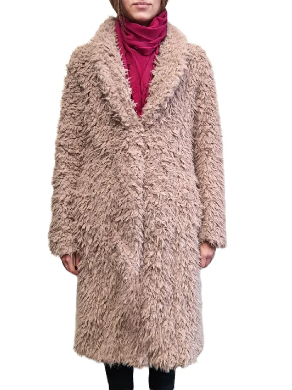 UNREAL FUR Women's Pink Mocha De La Cream Vtgan Fur Coat #Pnk1 X-Small NWT Collared Crew Neck Turtle Neck