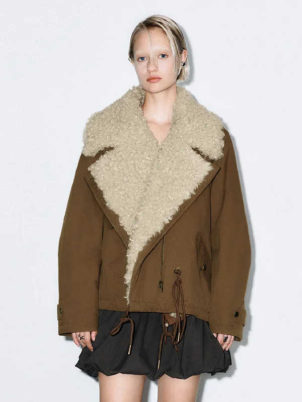 Wide Fur Lapel Padded Coats Jersey Tulle Batik