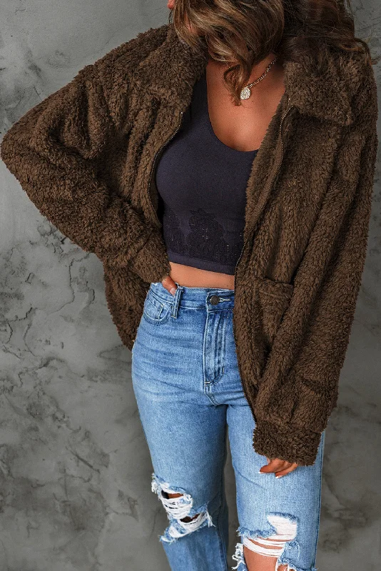 Winter Zip-Up Coat Denim Leather Suede