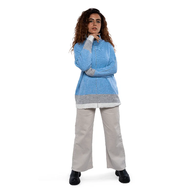Women - High Collar Pullover - Baby Blue Port Neck Pullover