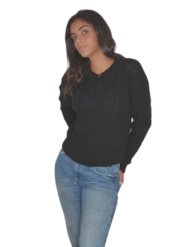 Women Knitwear Pullover -Black Oblong Neck Pullover