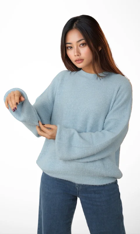 Women Mohair Knit Pullover (Baby Blue) Button Front Sweater