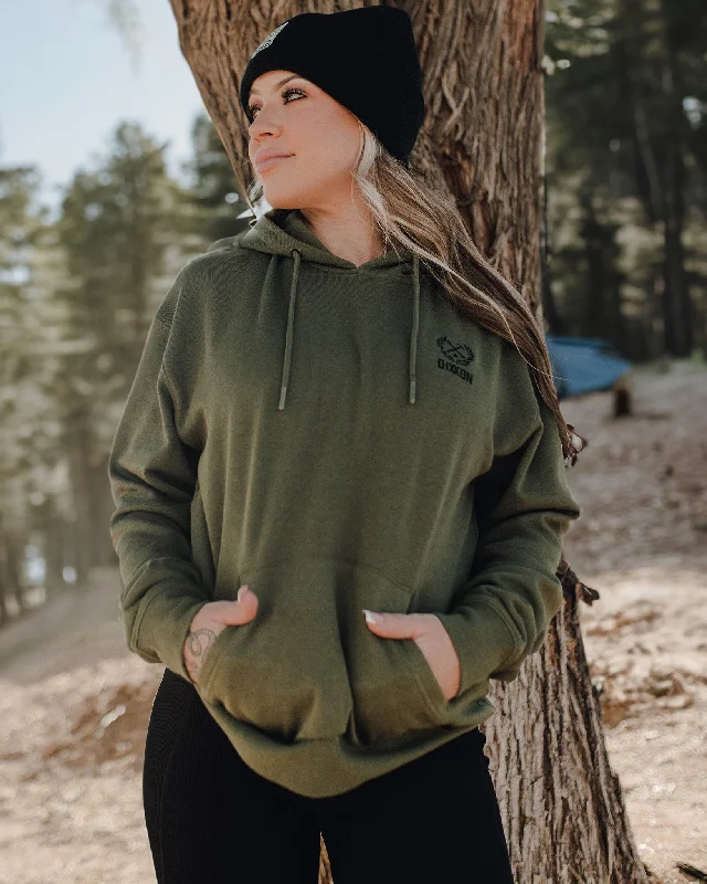 Women's Black Crest Lightweight Pullover Hoodie - OD Green Cowl Neck Pullover