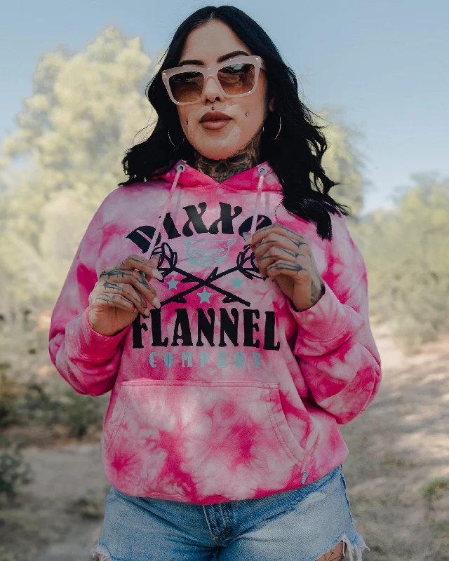 Women's Black & Tiffany Rose Tie Dye Pullover - Pink Ruffle Sleeve Feminine