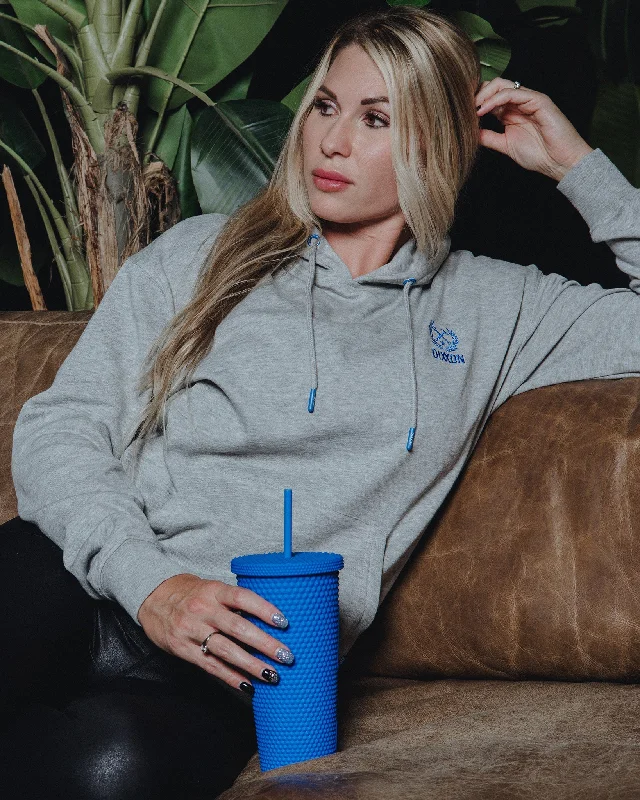 Women's Blue Crest Lightweight Pullover Hoodie - Heather Gray dolman Sleeve Top