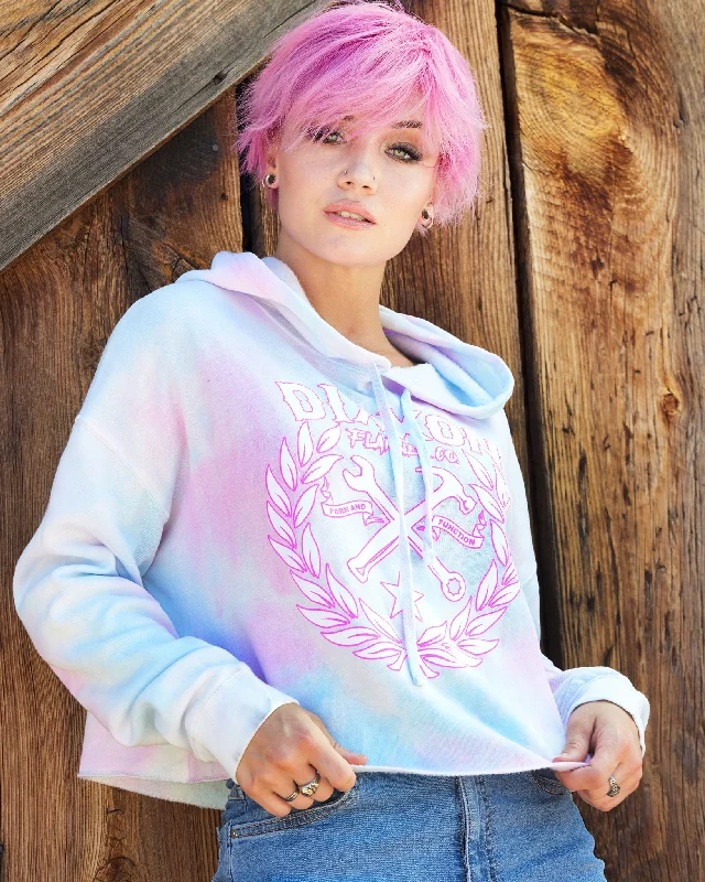 Women's Sketchy Crest Crop Pullover Hoodie - Cotton Candy Lapel Neck Sweater