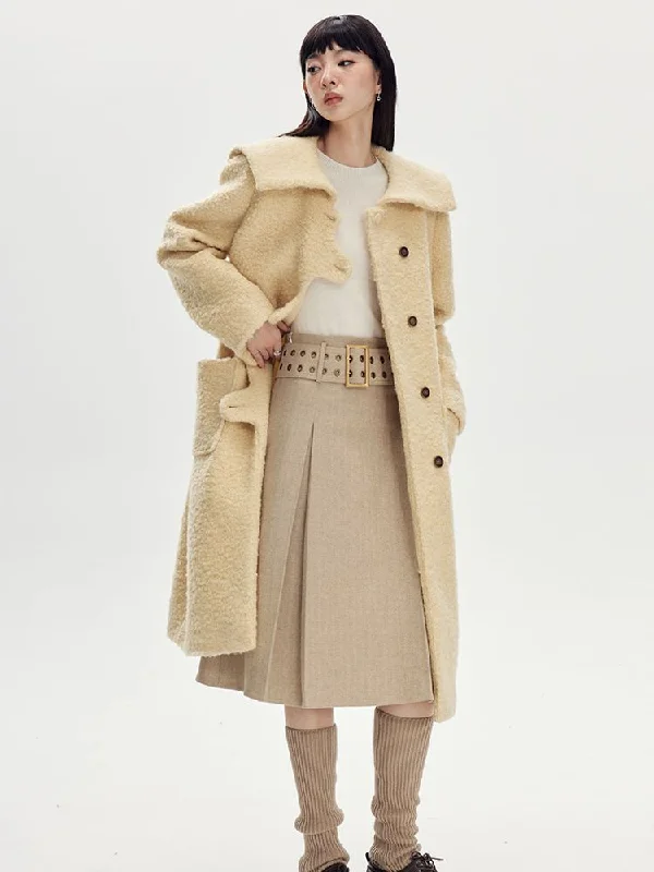 Wool Wave Sailor-Collar Coat Parka Down Jacket Wool Coat