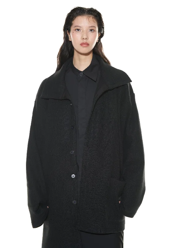 Asymmetrical Stand Collar Overcoat By Vapour Blue Fleece Down Feather