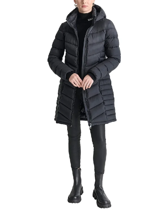 Dkny Long Packable Coat Three-Quarter Sleeve Elbow Sleeve Wrist Sleeve