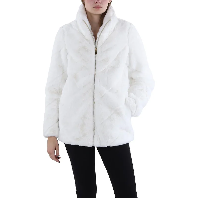 Womens Faux Fur Cold Weather Faux Fur Coat empire Basque Peplum