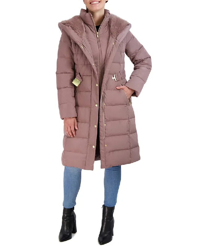Cole Haan Taffeta Down Belted Coat Vest Waistcoat Gilet