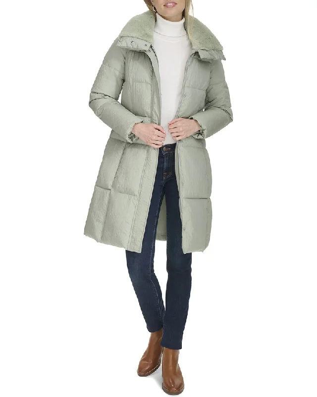 Cole Haan Shimmer Channel Coat Parka Anorak Hoodie