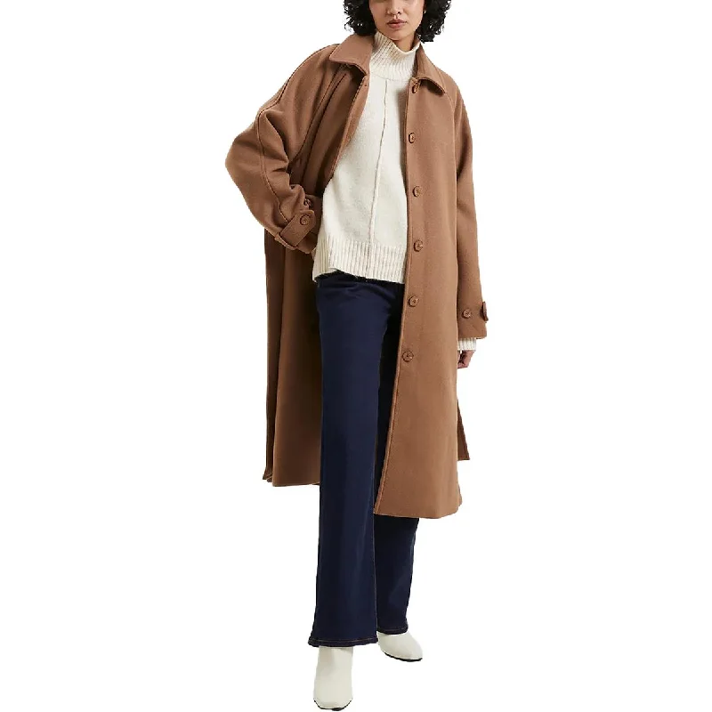 Fawn Felt Womens Wool Blend Midi Long Coat Suede Faux Fur Shearling