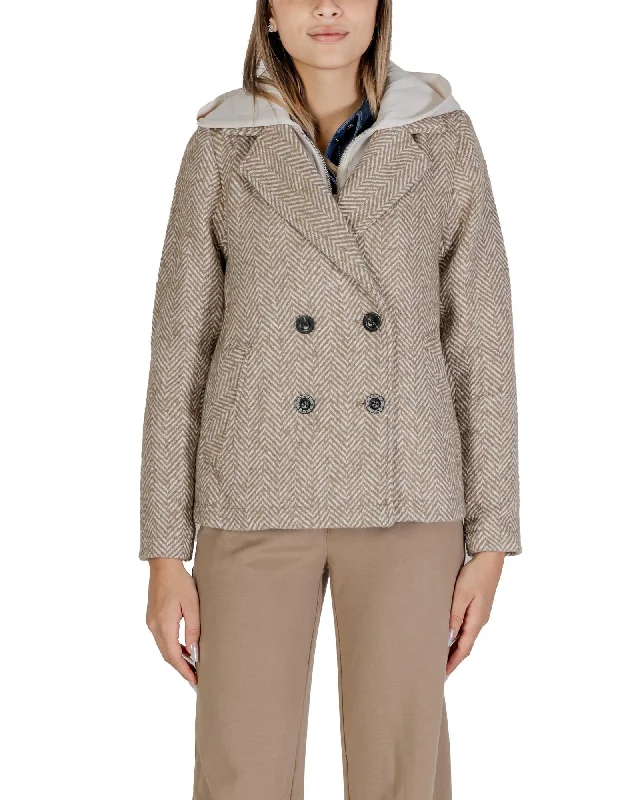 Street One Pinstripe Long Sleeve Lapel Coat with Front Pockets Trench Wool Cashmere