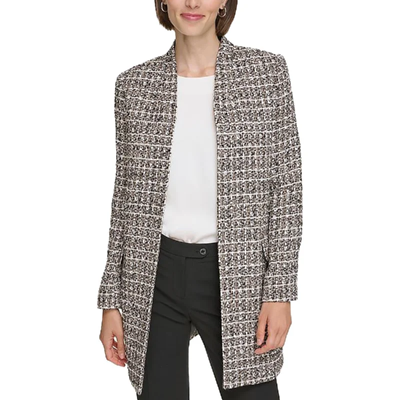 Womens Textured Open Front Long Coat Down Puffer Quilted