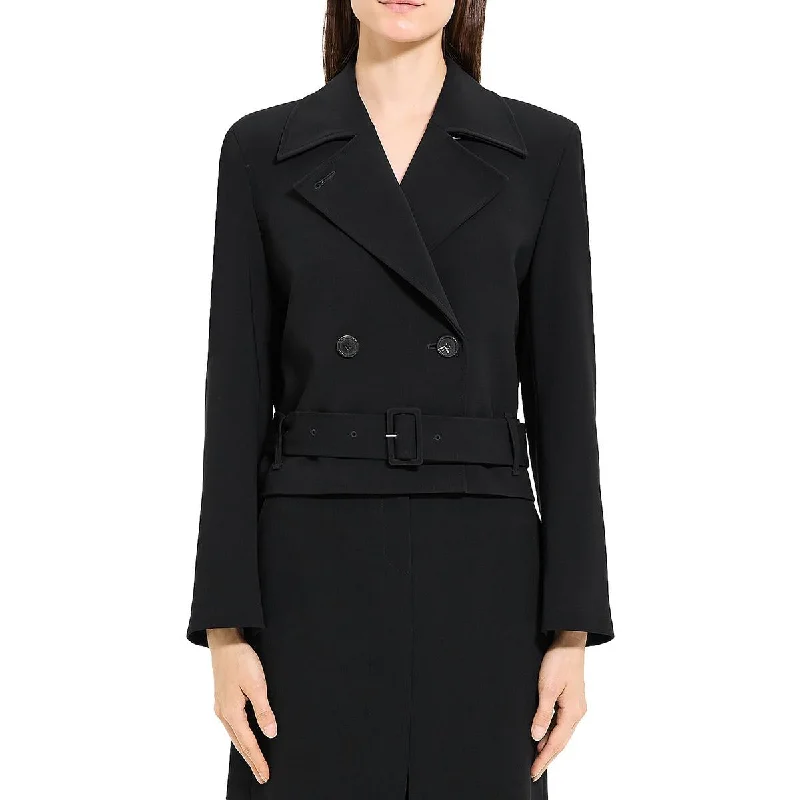 Womens Cropped Double Button Trench Coat Print Jacquard Embroidered