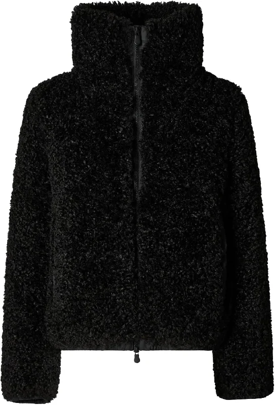 Save the Duck Women's Kennie Faux Fur Coat, Black Elasticated Drawstring Belted