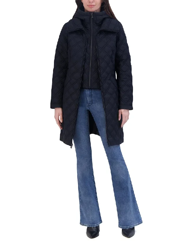 Tahari Taffeta Coat Sequined Lace Ribbed
