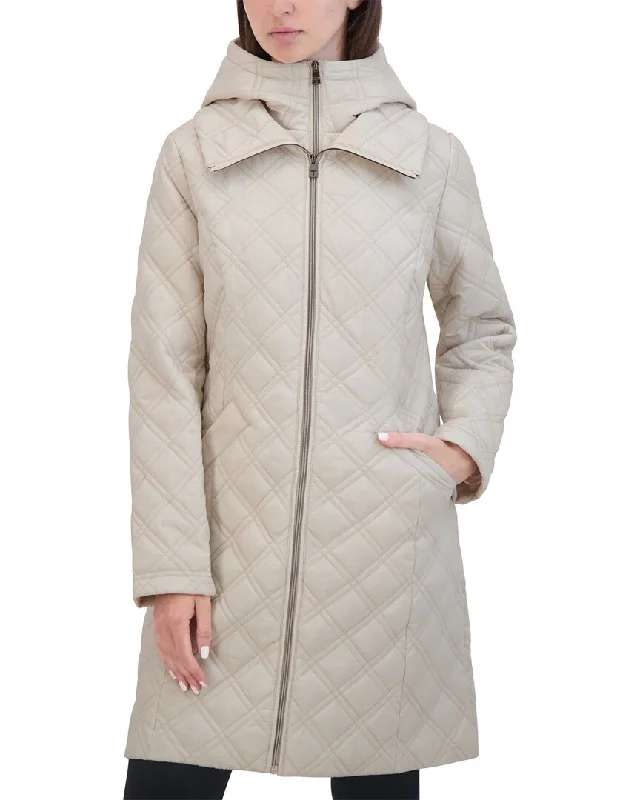 Tahari Taffeta Coat Herringbone Houndstooth Plaid