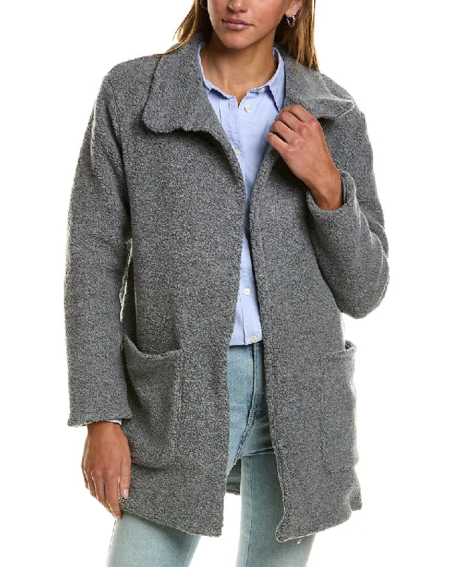 James Perse Funnel Neck Wool-Blend Coat Chenille Brocade Lace