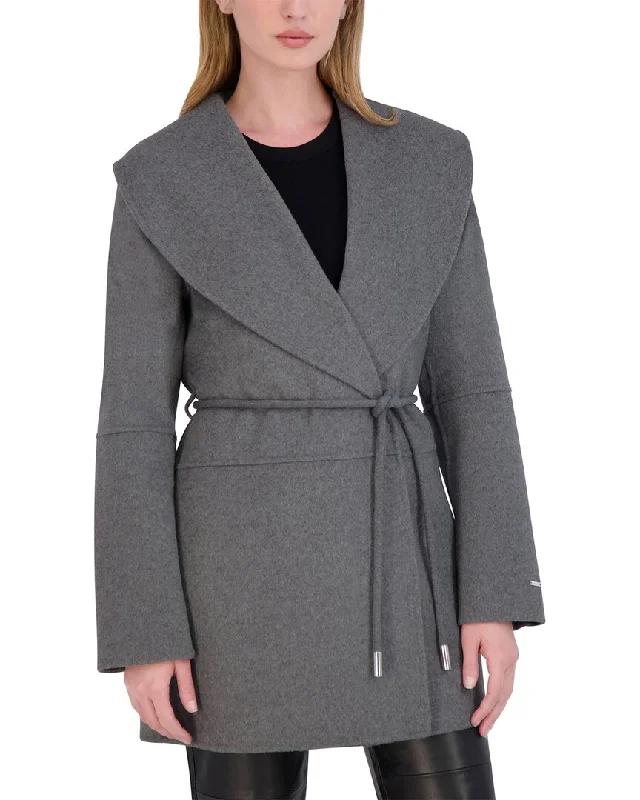Tahari Double Face Wool-Blend Coat Cotton Linen Terry