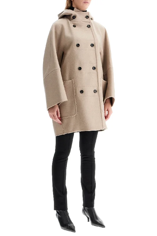 Max Mara Double-Breasted Coat With Hood Houndstooth Coat Plaid Coat Tartan Coat