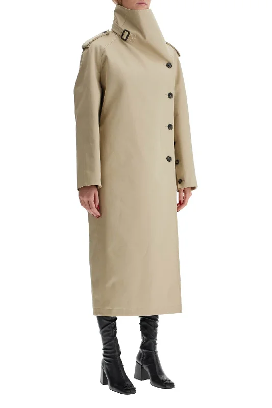 Courreges Long Trench Coat With Asymmetrical Closure Raincoat Turtleneck Coat Wrap Coat