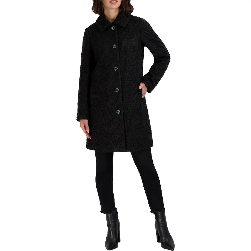Womens Collared Long Walker Coat Trim Padded Insulated
