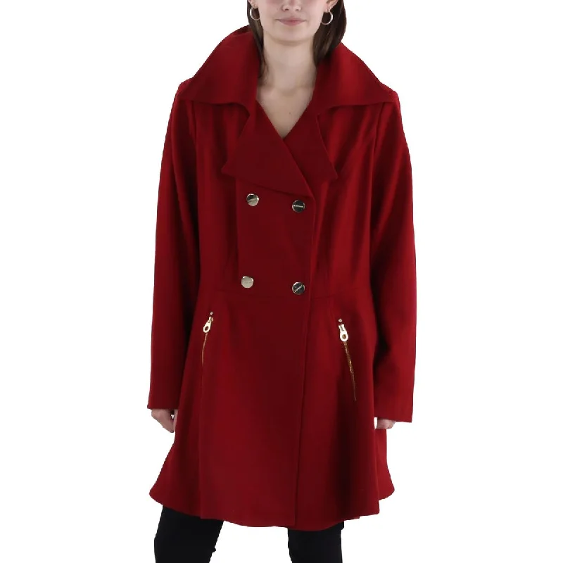 Plus Womens Wool Blend Long Pea Coat Boat Neck Jacket Square Neck Jacket One-Shoulder Jacket