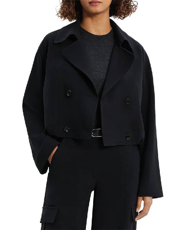Theory Cropped Trench Coat Plaid Tartan Floral
