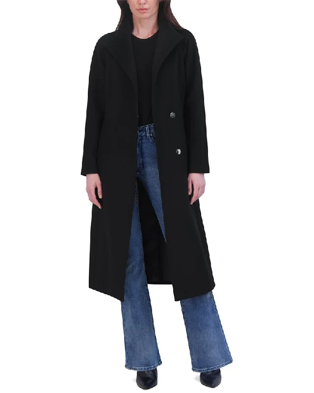 Tahari Wool-Blend Wrap Coat Trench Wool Cashmere