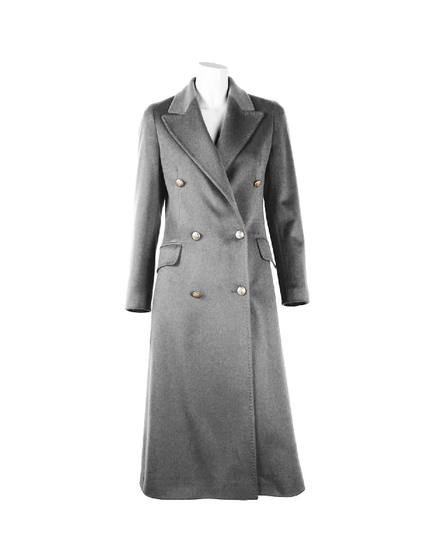 Made in Italy Double-Breasted Virgin Wool Long Coat with Gold Buttons Houndstooth Coat Plaid Coat Tartan Coat