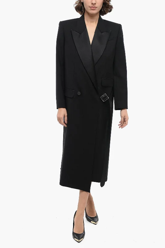 Alexander McQueen Double-breasted Wool Blend Coat with Buckle Detail 40 Italian size Off-the-Shoulder Jacket Double-Breasted Coat Single-Breasted Coat