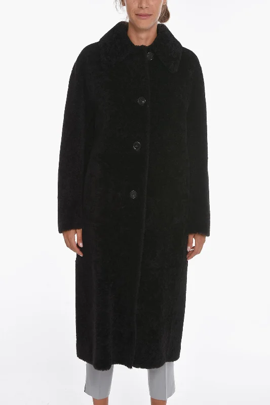 Bottega Veneta Single-breasted Shearling Coat 36 Italian size Lapel Coat Peter Pan Collar Coat Cowl Neck Coat