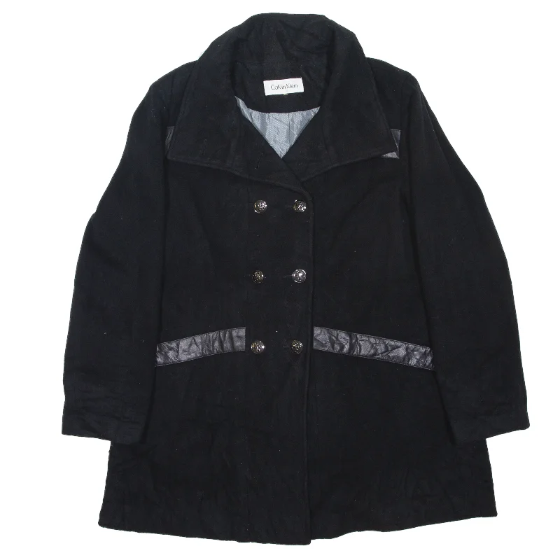 CALVIN KLEIN Pea Coat Black Wool Womens L Trench Raincoat Windbreaker