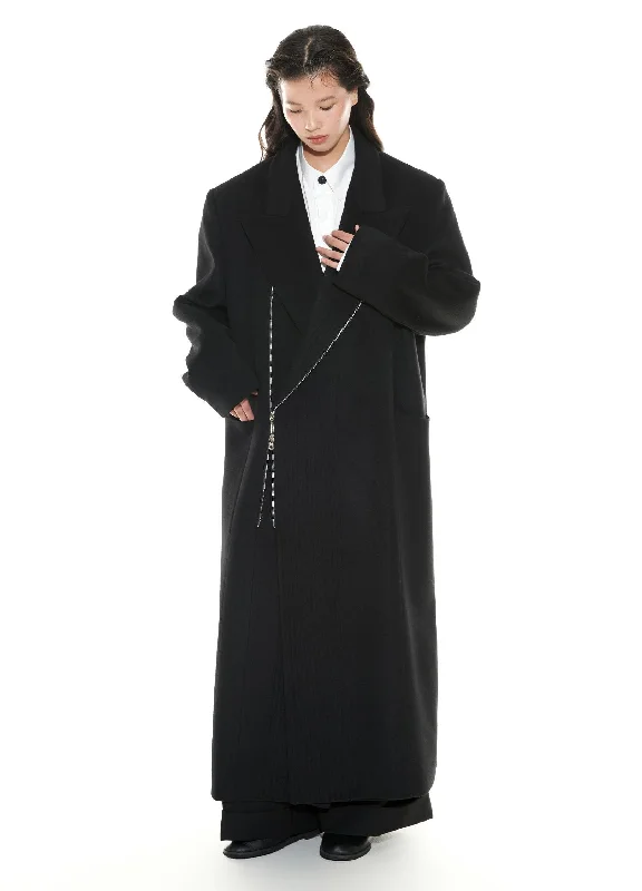 Chic Double-Breasted Wool Blend Overcoat With Metal Zipper Rayon Velvet Corduroy