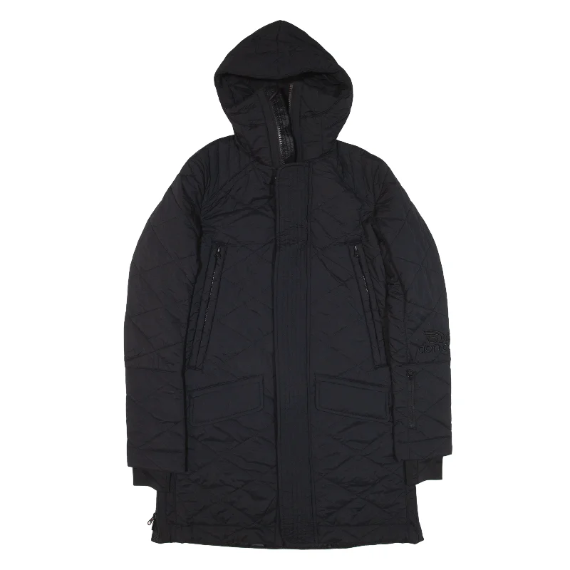 DON CARLO Insulated Quilted Coat Black Nylon Womens S Solid Print Jacquard