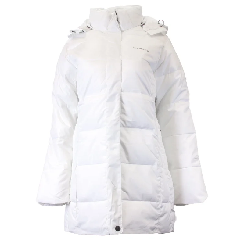 Five Seasons Women's White Dalia Puffer Coat $150 NEW Tie-Waist Belted Drawstring