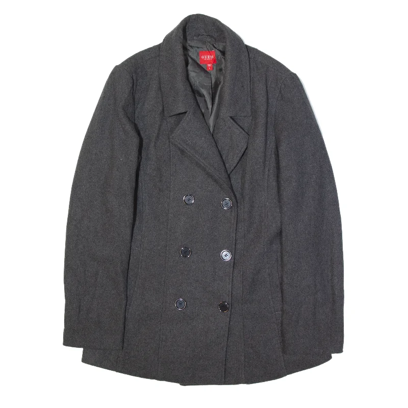 GUESS Pea Coat Grey Wool Womens L Cardigan Sweater Pullover