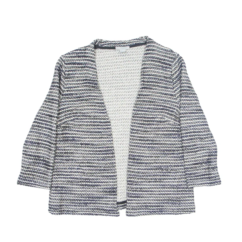 H&M Overcoat Knit Jacket Black Striped Womens L Coat Overcoat Trench Coat