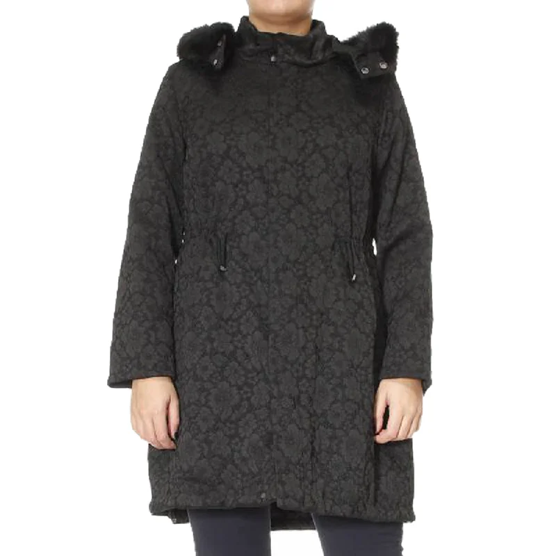 Marina Rinaldi Women's Pegaso Embroidered Floral Coat, Black Boat Shawl Notched