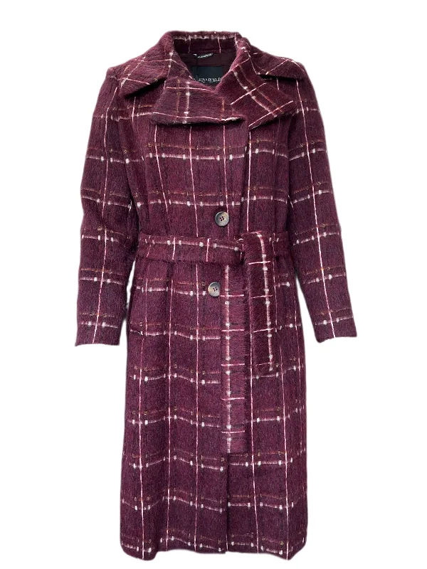 MARINA RINALDI Women's Trono Wool Coat, Bordeaux, 12W / 21 Off-the-Shoulder Jacket Double-Breasted Coat Single-Breasted Coat