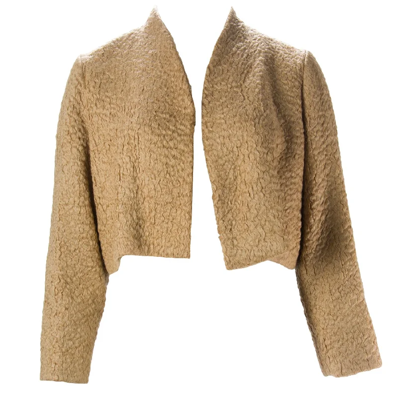 MARINA RINALDI Women's Brown Cesto Cropped Mohair Coat $985 NWT Crew Neck V-Neck Boat Neck
