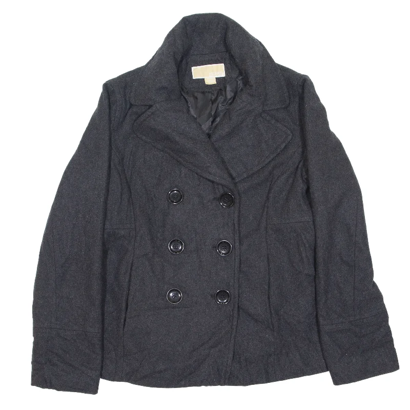 MICHAEL KORS Pea Coat Grey Wool Womens M Down Puffer Quilted