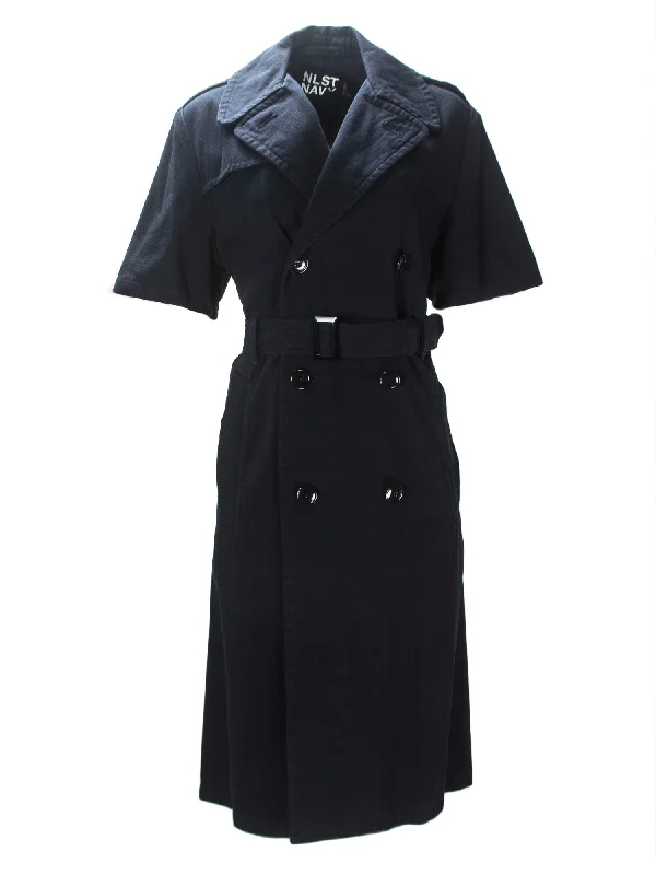 NLST NAVY Women's Navy Blue Short Sleeve Trench Coat $595 NWT Tailored Straight A-Line