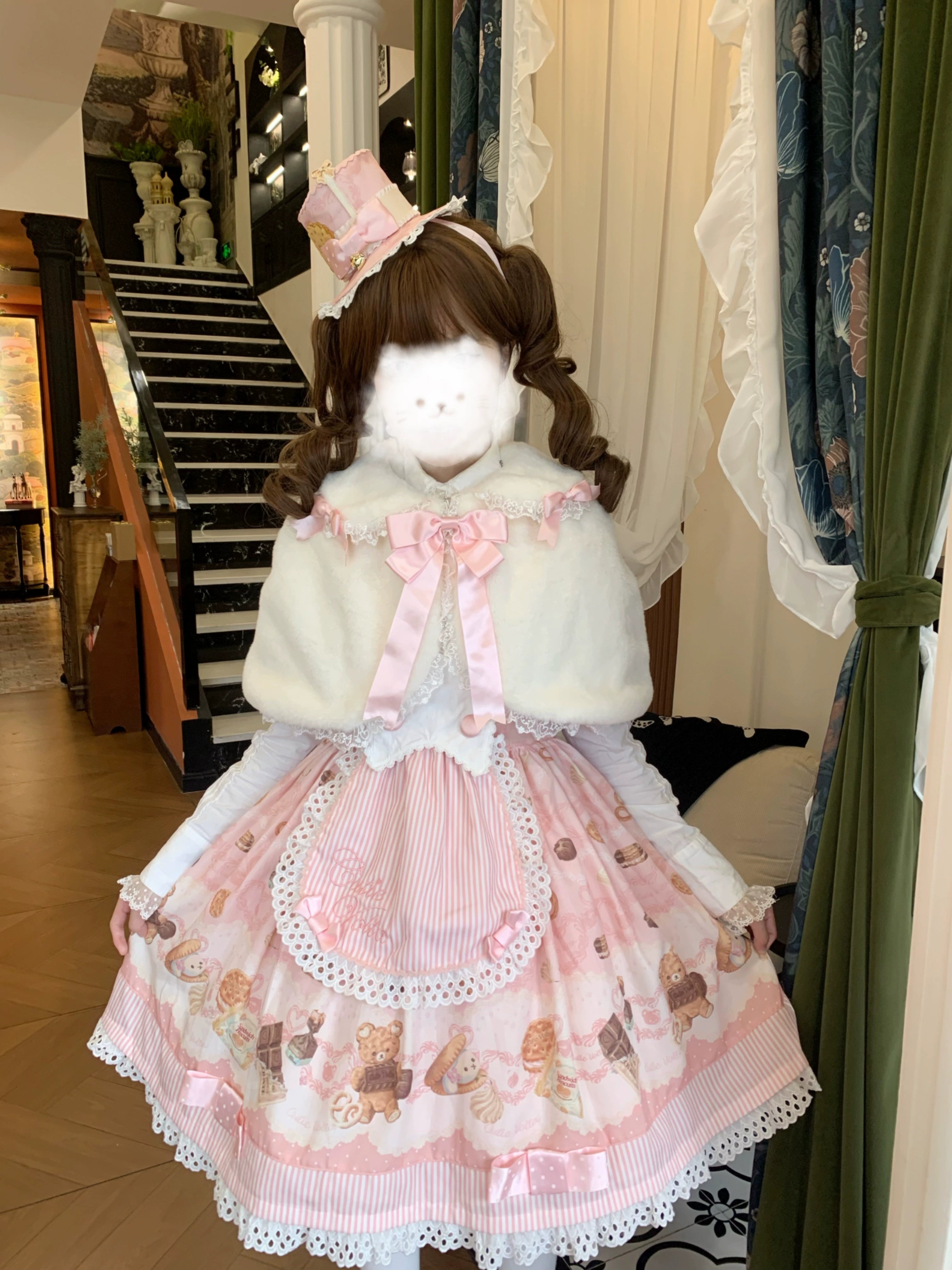 The Seventh Doll~Old School Lolita Cape Bunny Plush Short Coat Toggle Coat Shawl Collar Coat Notch Collar Coat