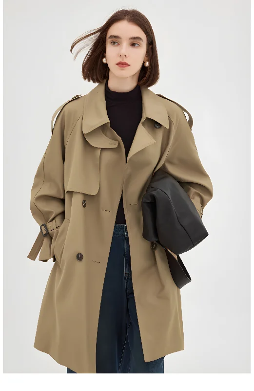 Parisian Autumn: Vintage-Inspired Midi Trench Coat Satin Silk Chiffon