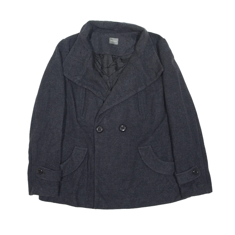 PENNY BLACK Pea Coat Grey Wool Womens UK 10 Pleated Ruffled tiered