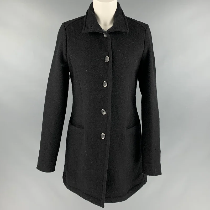 PRIMORDIAL IS PRIMITIVE Size M Black Wool Polyester Trench Coat Herringbone Houndstooth Plaid